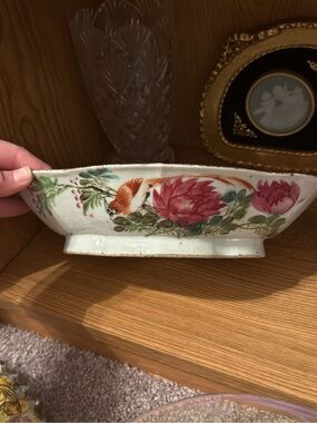 Antique famille rose oval bowl (10 1/2 inch across)